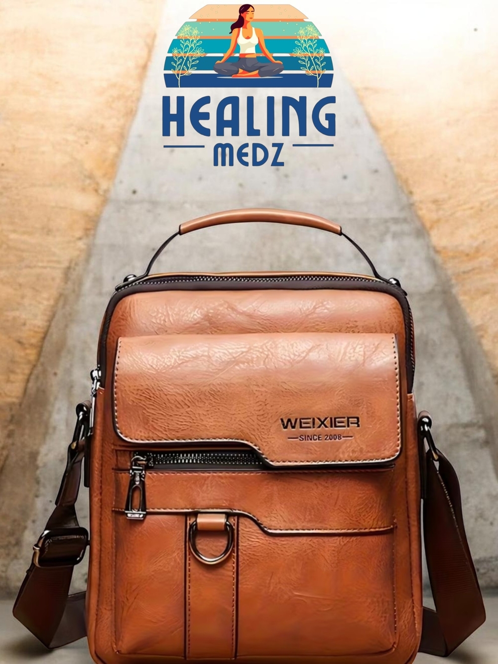 Men's Genuine Leather Light Brown Vintage Diagonal Backpack